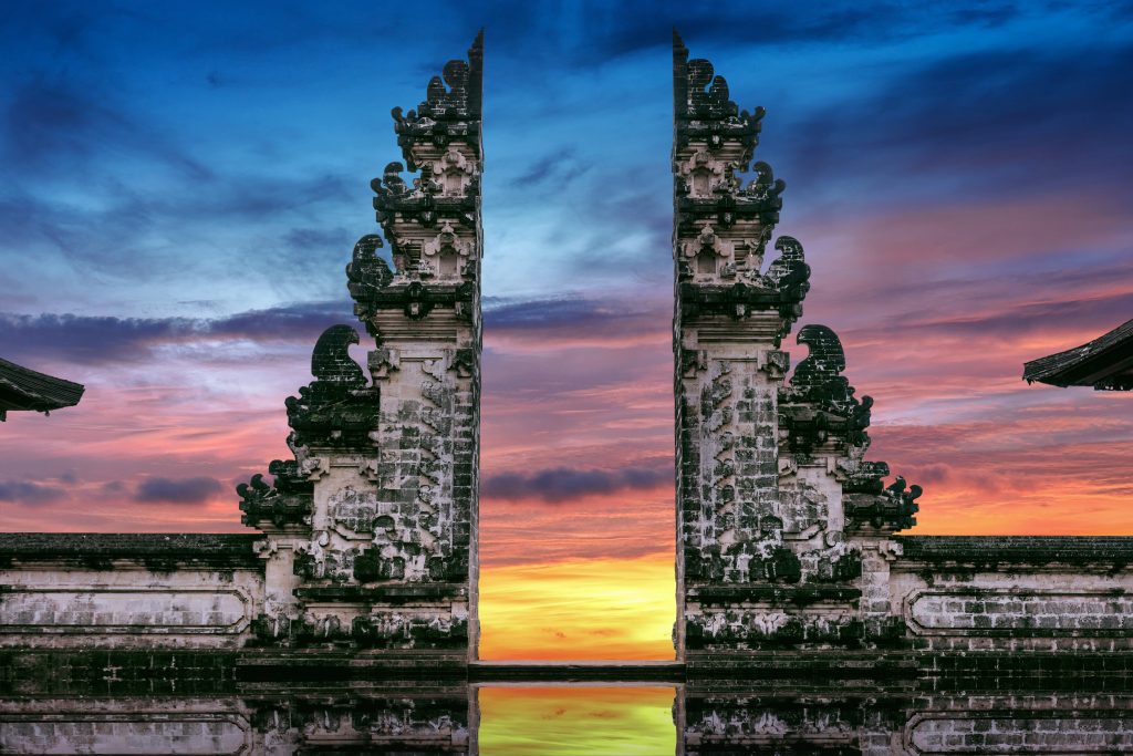 Temple gates at Lempuyang Luhur temple in Bali, Indonesia.